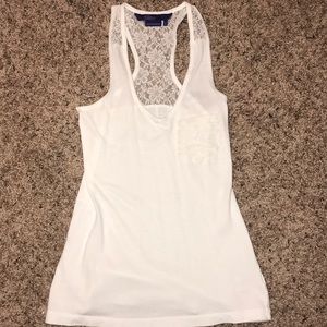 White tank with lace pocket on front & lace back